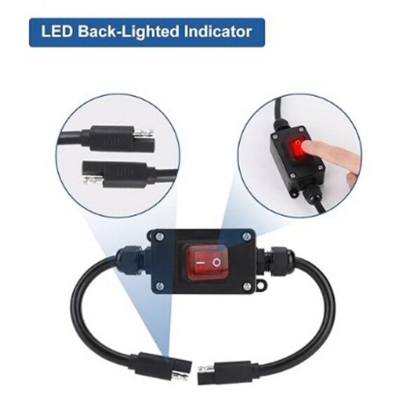 Inline 12V Power Switch, Briidea IP65 Waterproof SAE connector with LED light - Picture 5 of 7